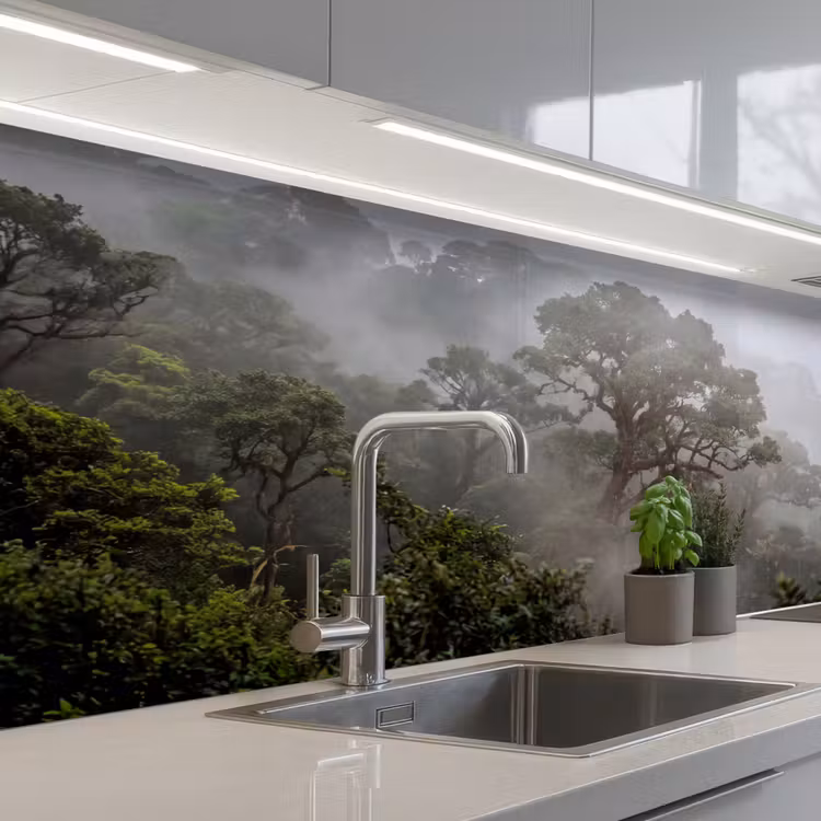 Boom - Mistig - Bos - Groen - Natuur keuken achterwand 2 middel -3d_schuin