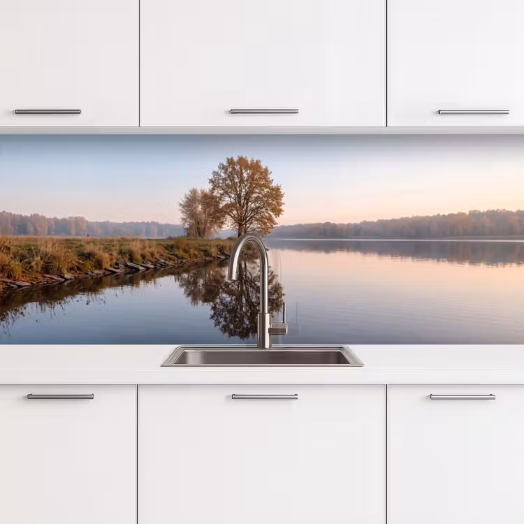 Bomen - Reflectie - Water - Zonsopgang - Serene keuken achterwand 2 middel -3d