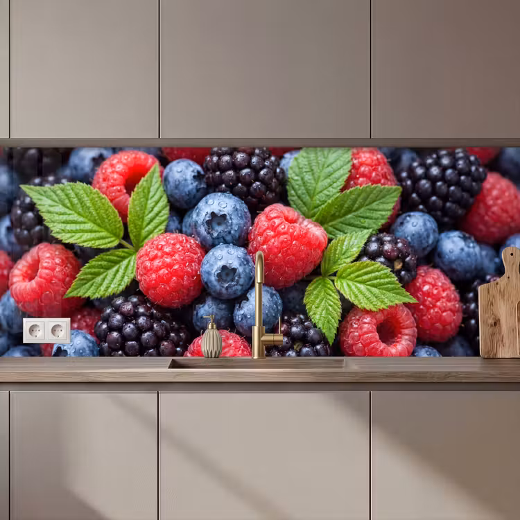 Bessen - Vers - Waterdruppels - Kleurrijk - Eten keuken achterwand 2 middel zz_3dshopping