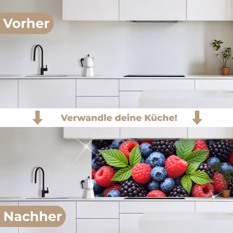 Bessen - Vers - Waterdruppels - Kleurrijk - Eten keuken achterwand 2 middel -voor-na_DE