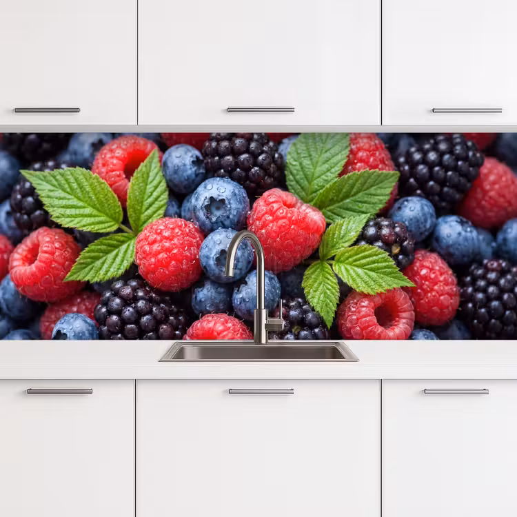 Bessen - Vers - Waterdruppels - Kleurrijk - Eten keuken achterwand 2 middel -3d