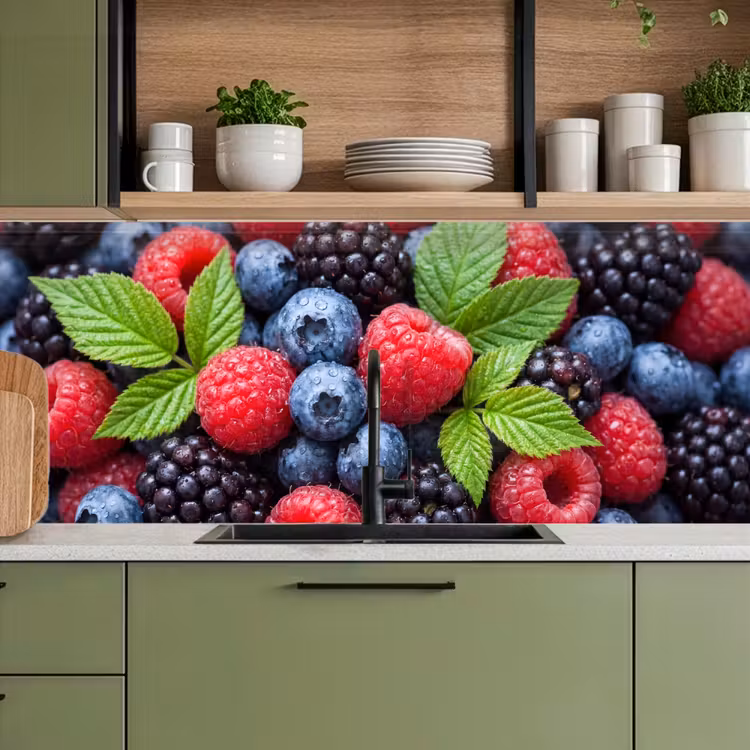 Bessen - Vers - Waterdruppels - Kleurrijk - Eten keuken achterwand 2 middel -sfeer3