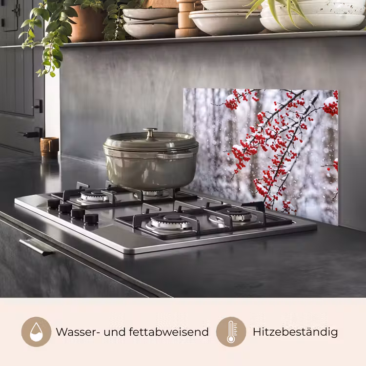 Bessen - Takken - Sneeuw - Winter - Kleurrijk keuken achterwand spatscherm klein -usp_DE