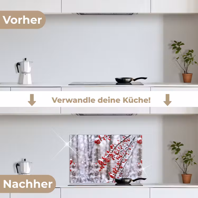 Bessen - Takken - Sneeuw - Winter - Kleurrijk keuken achterwand spatscherm klein -voor_na_DE