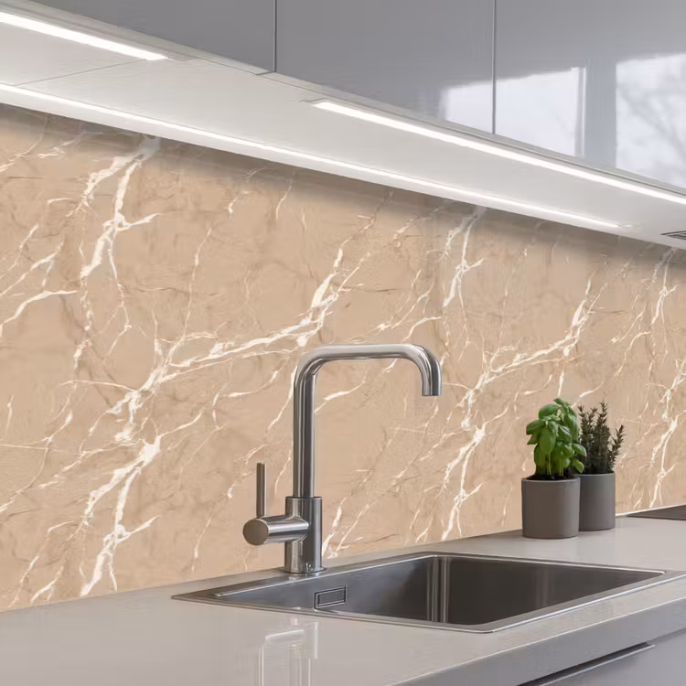 Beige - Marmer - Organisch - Wit keuken achterwand 2 middel 871 -3d_schuin