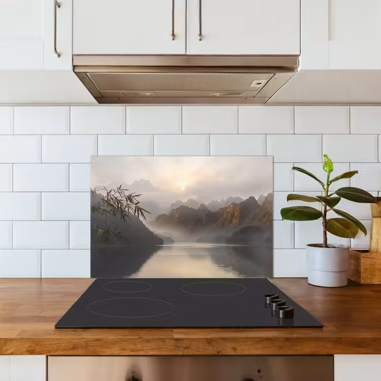 Bergen - Water - Mist - Natuur - Landschap keuken achterwand spatscherm klein -sfeer2