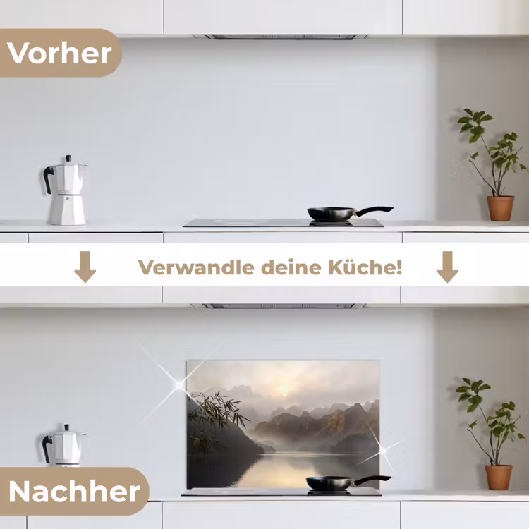 Bergen - Water - Mist - Natuur - Landschap keuken achterwand spatscherm klein -voor_na_DE