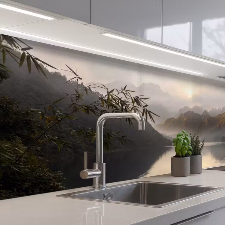Bergen - Water - Mist - Natuur - Landschap keuken achterwand 2 middel -3d_schuin