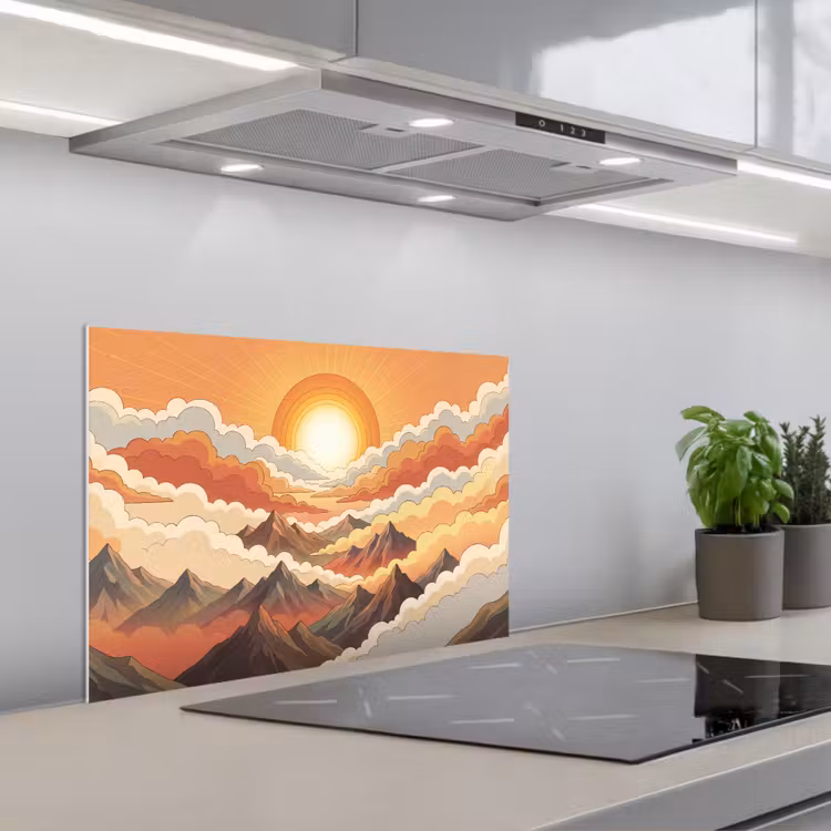 Bergen - Wolken - Natuur - Zonsopgang - Oranje keuken achterwand spatscherm klein -3d_schuin