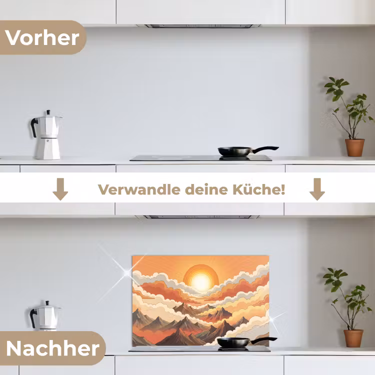 Bergen - Wolken - Natuur - Zonsopgang - Oranje keuken achterwand spatscherm klein -voor_na_DE