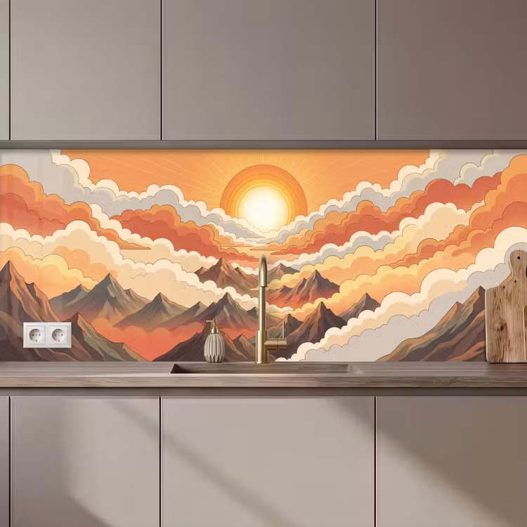 Bergen - Wolken - Natuur - Zonsopgang - Oranje keuken achterwand 2 middel zz_3dshopping