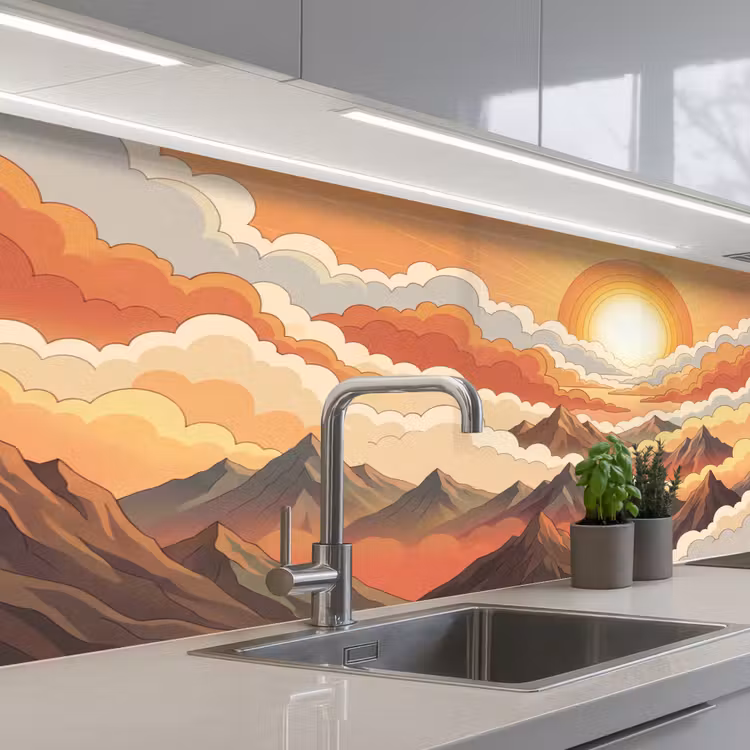 Bergen - Wolken - Natuur - Zonsopgang - Oranje keuken achterwand 2 middel -3d_schuin