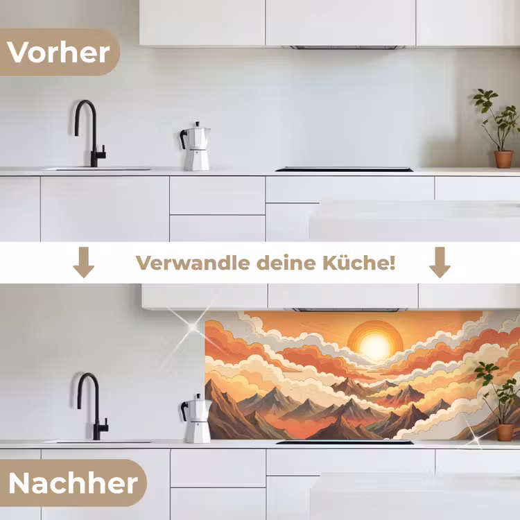 Bergen - Wolken - Natuur - Zonsopgang - Oranje keuken achterwand 2 middel -voor-na_DE