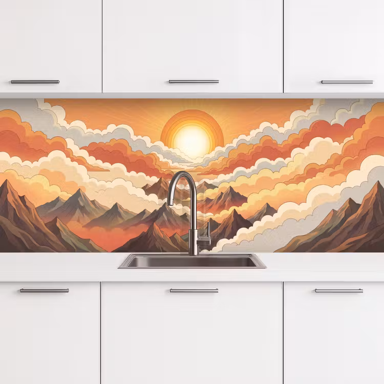 Bergen - Wolken - Natuur - Zonsopgang - Oranje keuken achterwand 2 middel -3d