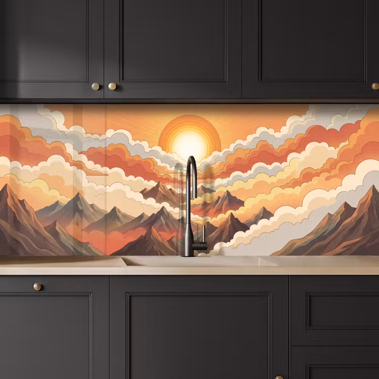 Bergen - Wolken - Natuur - Zonsopgang - Oranje keuken achterwand 2 middel -sfeer1