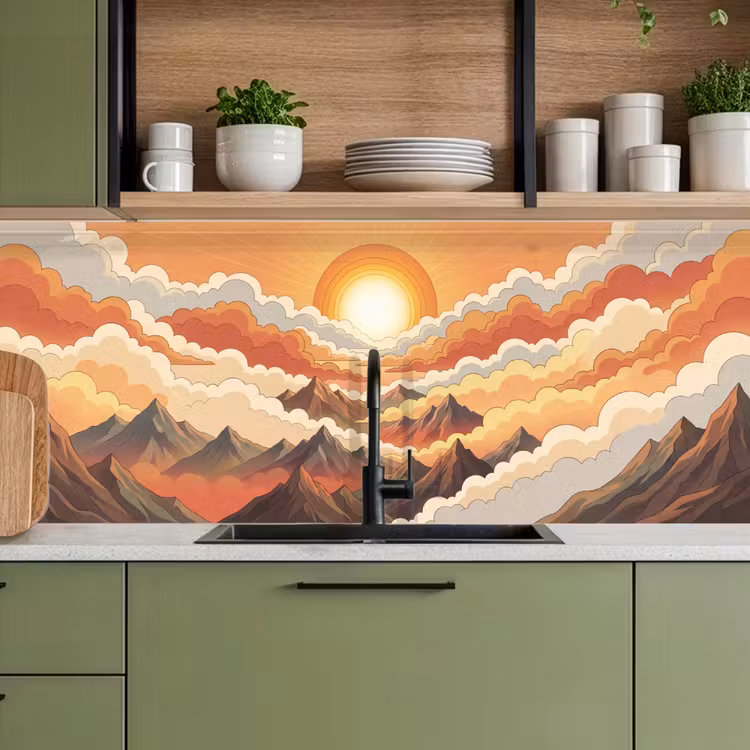 Bergen - Wolken - Natuur - Zonsopgang - Oranje keuken achterwand 2 middel -sfeer3