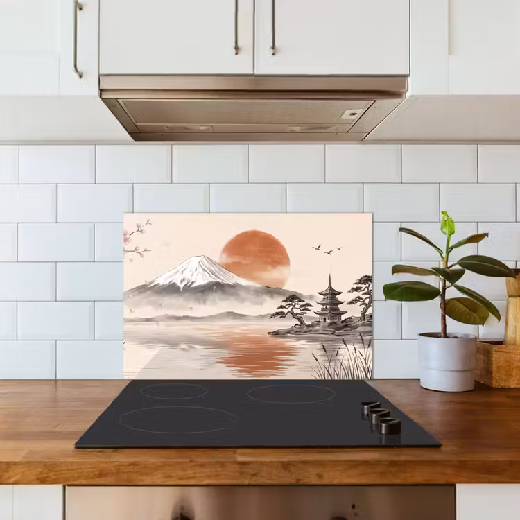Bergtop - Meer - Bloesem keuken achterwand spatscherm klein -sfeer2