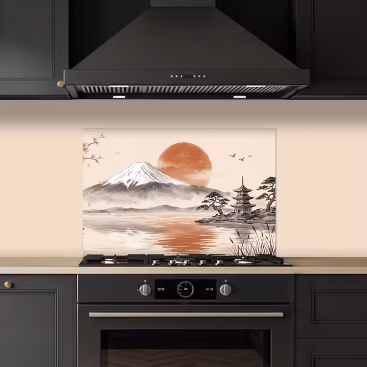 Bergtop - Meer - Bloesem keuken achterwand spatscherm klein -sfeer1