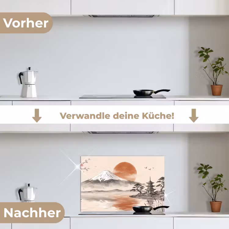 Bergtop - Meer - Bloesem keuken achterwand spatscherm klein -voor_na_DE
