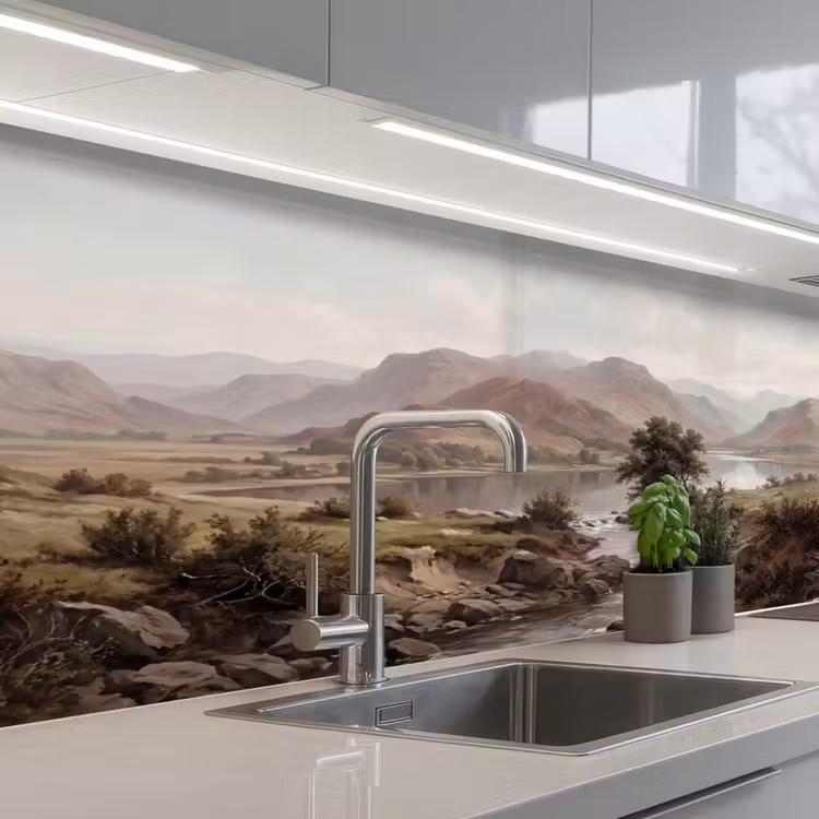 Berglandschap - Meer - Bergen - Vallei - Klassiek keuken achterwand 2 middel -3d_schuin