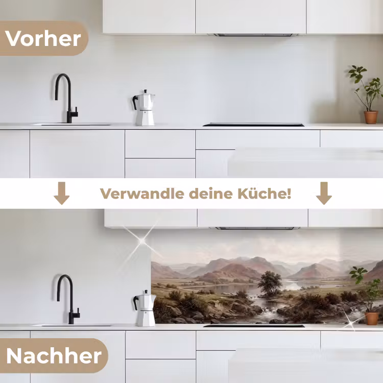 Berglandschap - Meer - Bergen - Vallei - Klassiek keuken achterwand 2 middel -voor-na_DE