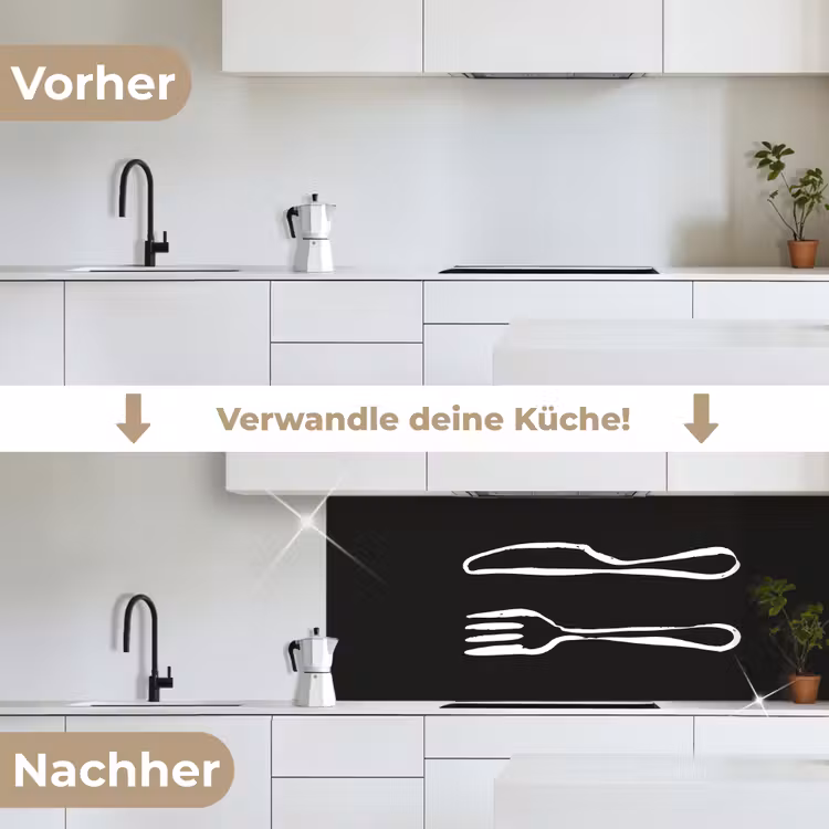 Bestek - Liggend - Zwart - Wit keuken achterwand 2 middel -voor-na_DE