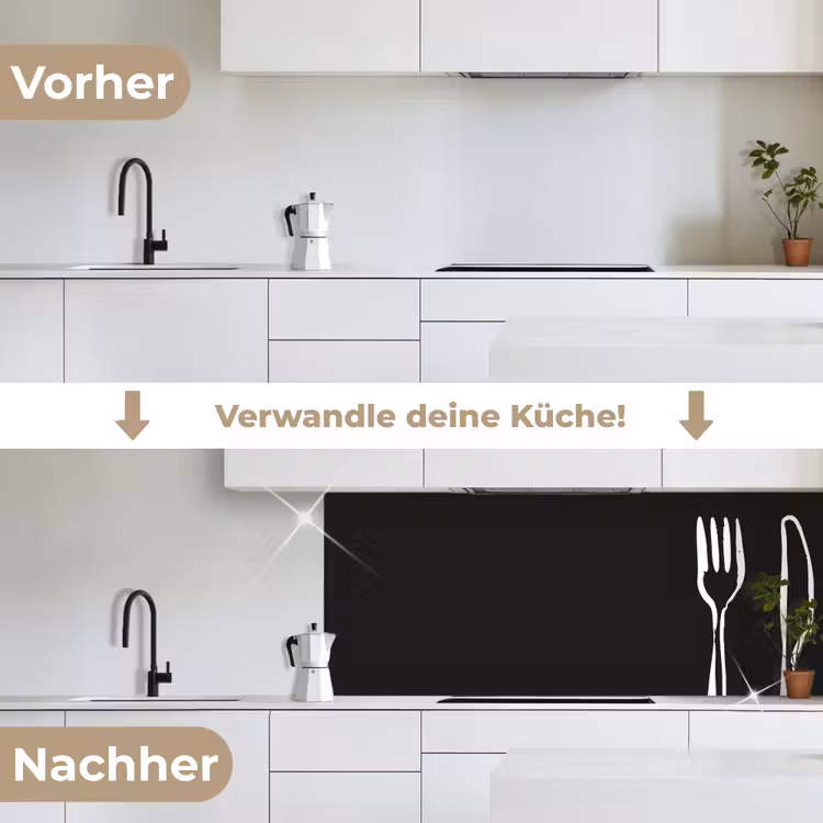 Bestek - Staand - Zwart - Wit keuken achterwand 2 middel -voor-na_DE