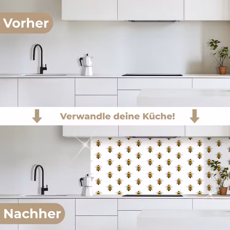 Bijen - Tijdloos - Wit keuken achterwand 2 middel 871 -voor-na_DE