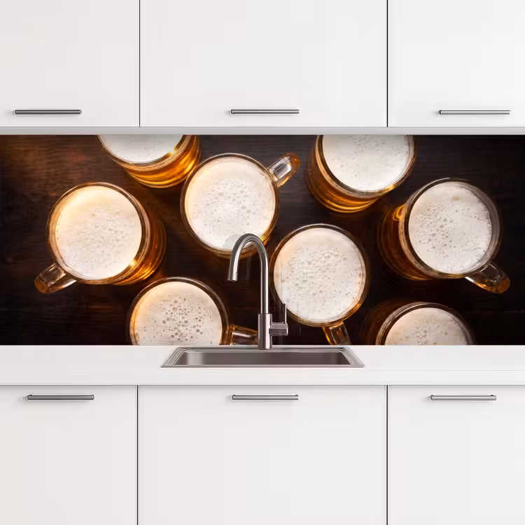 Bier - Glazen - Schuim - Hout - Drank keuken achterwand 2 middel -3d