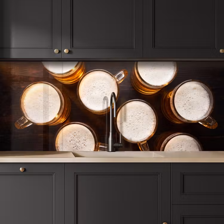 Bier - Glazen - Schuim - Hout - Drank keuken achterwand 2 middel -sfeer1