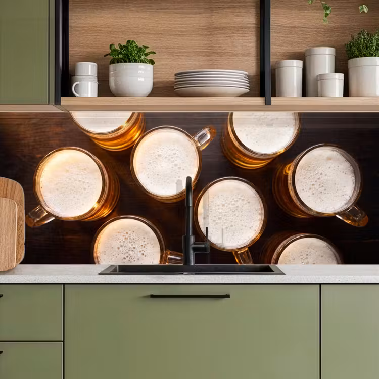 Bier - Glazen - Schuim - Hout - Drank keuken achterwand 2 middel -sfeer3