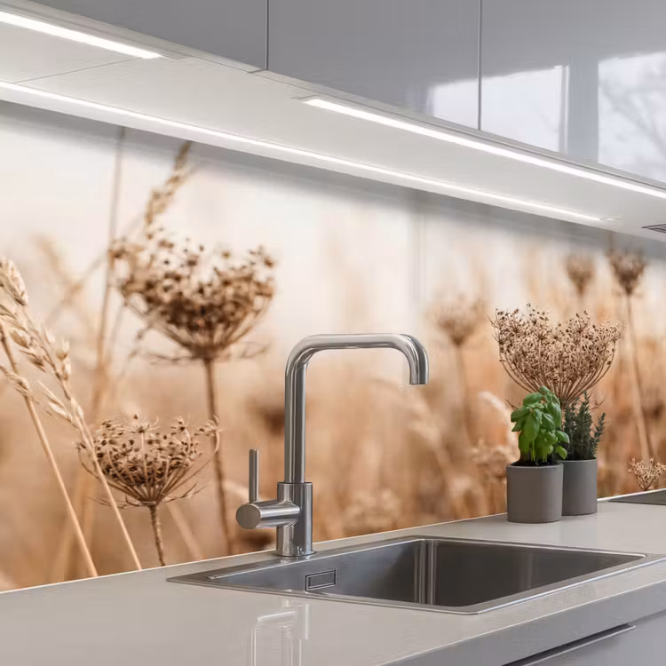 Schermbloem - Droogbloem - Winter - Beige - Minimalistisch keuken achterwand 2 middel -3d_schuin