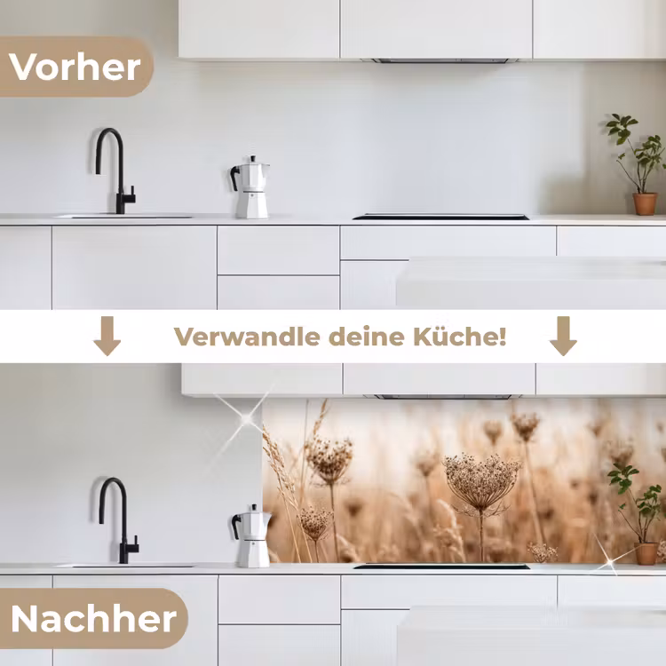 Schermbloem - Droogbloem - Winter - Beige - Minimalistisch keuken achterwand 2 middel -voor-na_DE