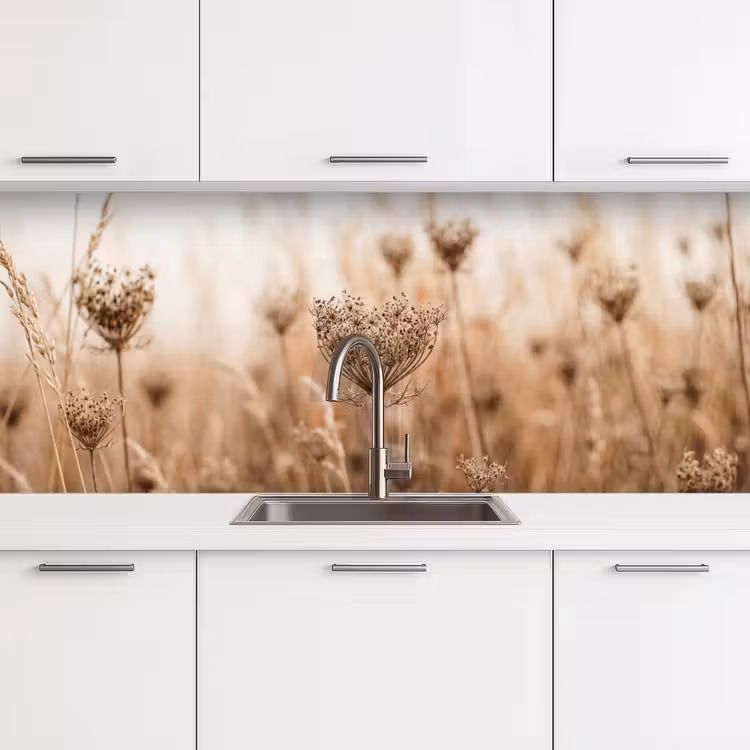 Schermbloem - Droogbloem - Winter - Beige - Minimalistisch keuken achterwand 2 middel -3d