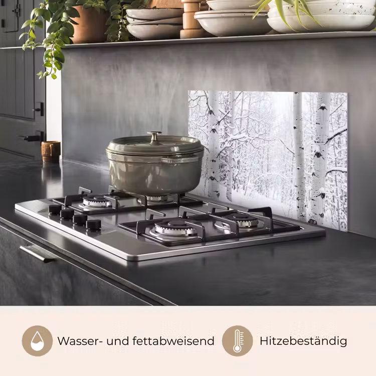 Berkenbomen - Sneeuw - Winter - Bos - Wit keuken achterwand spatscherm klein -usp_DE
