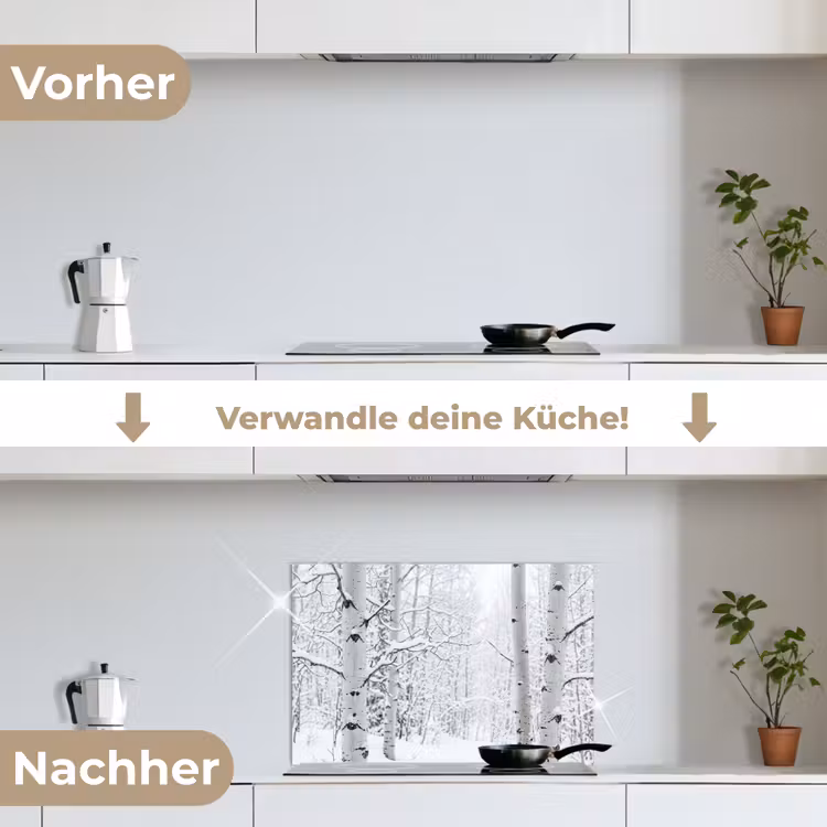 Berkenbomen - Sneeuw - Winter - Bos - Wit keuken achterwand spatscherm klein -voor_na_DE