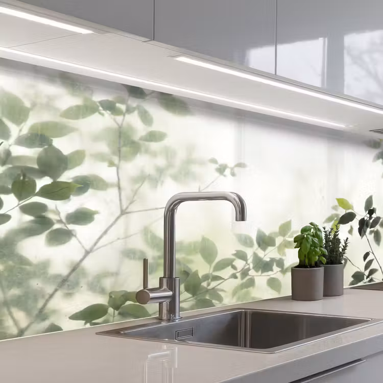 Blad - Schaduw - Natuur - Abstract - Groen keuken achterwand 2 middel -3d_schuin