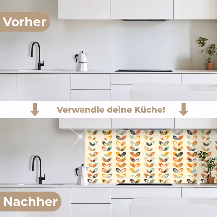 Bladeren - Jaren 50 - Patroon keuken achterwand 2 middel 871 -voor-na_DE