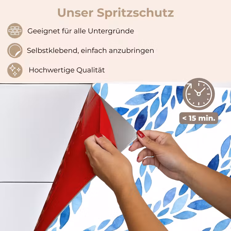 Bladeren - Aquarel - Patroon - Modern - Blauw keuken achterwand spatscherm klein -spatscherm_DE