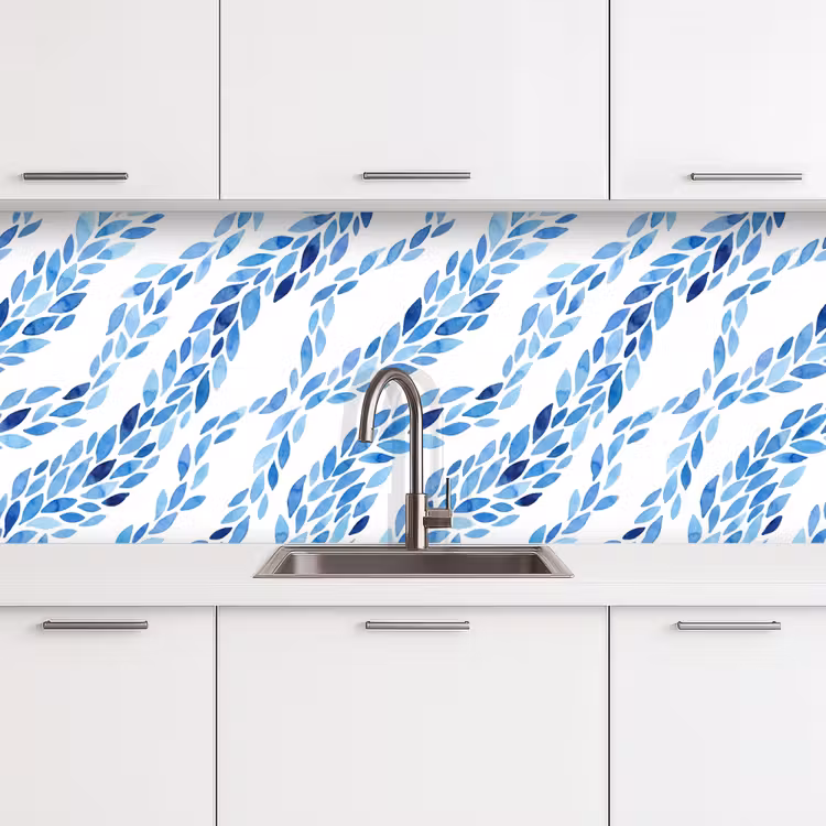 Bladeren - Aquarel - Patroon - Modern - Blauw keuken achterwand 2 middel -3d