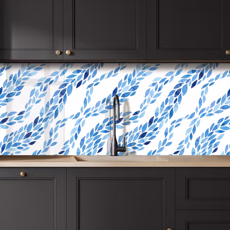Bladeren - Aquarel - Patroon - Modern - Blauw keuken achterwand 2 middel -sfeer1