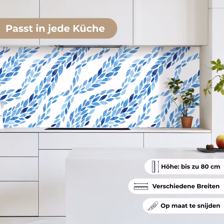 Bladeren - Aquarel - Patroon - Modern - Blauw keuken achterwand 2 middel -sfeer4_DE