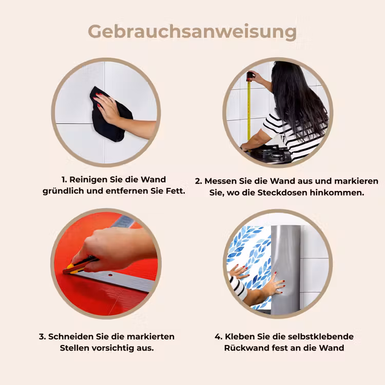 Bladeren - Aquarel - Patroon - Modern - Blauw keuken achterwand 2 middel -gebruiksaanwijzing_DE