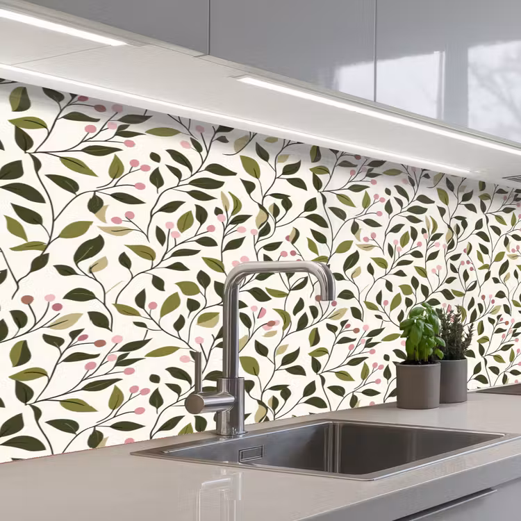 Bladeren - Bessen - Roze keuken achterwand 2 middel 871 -3d_schuin