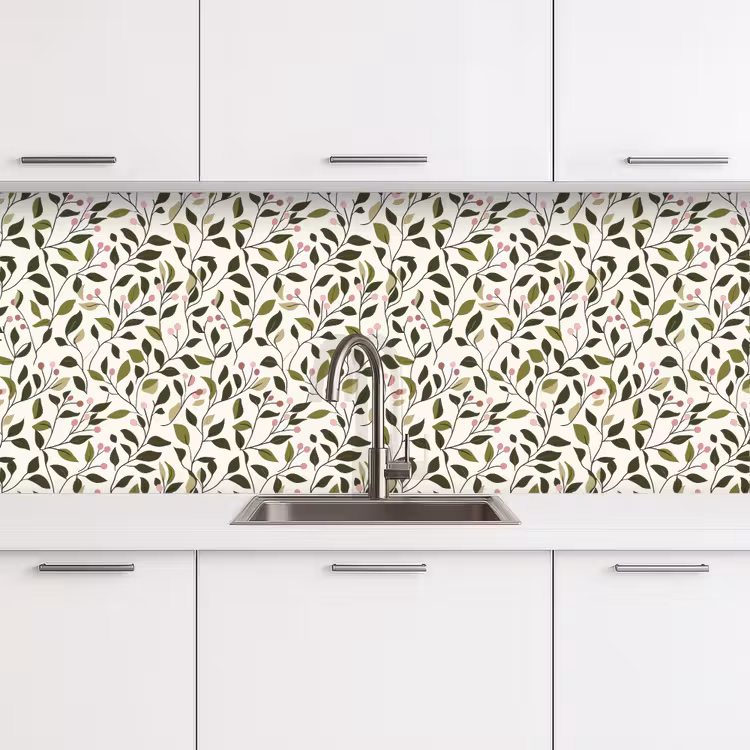 Bladeren - Bessen - Roze keuken achterwand 2 middel 871 -3d