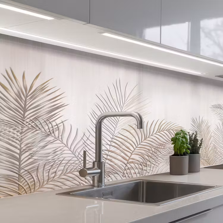 Bladeren - Beige - Botanisch - Vintage keuken achterwand 2 middel -3d_schuin