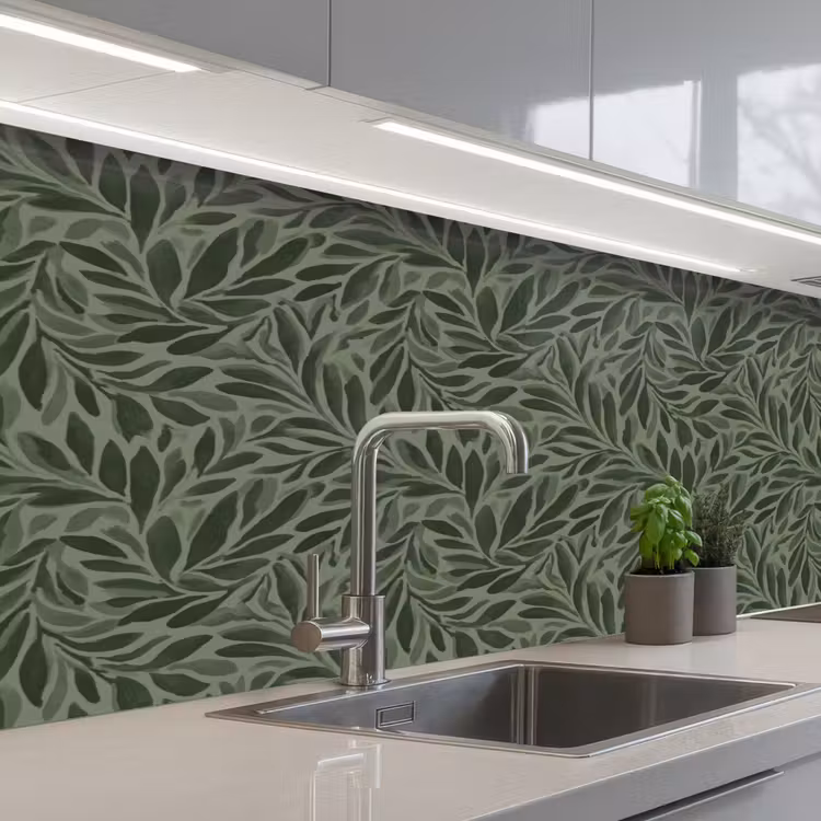 Bladeren - Organisch - Groen keuken achterwand 2 middel 871 -3d_schuin