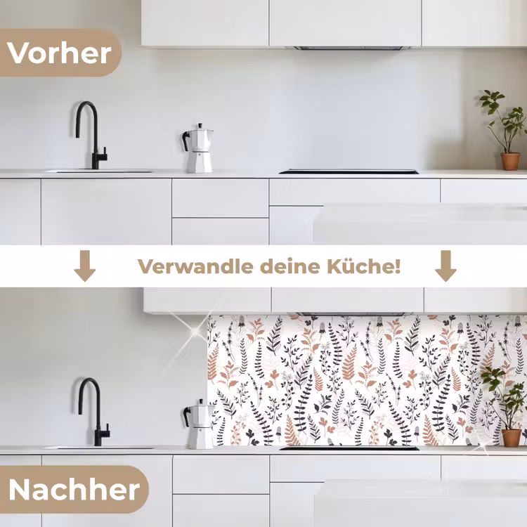 Bladeren - Bloemen - Design keuken achterwand 2 middel 871 -voor-na_DE