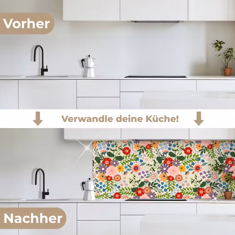 Bladeren - Bloemen - Design keuken achterwand 2 middel 871 -voor-na_DE