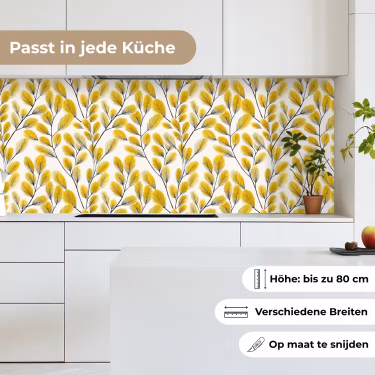 Bladeren - Botanisch - Elegant - Geel - Zwart keuken achterwand 2 middel 871 -sfeer4_DE